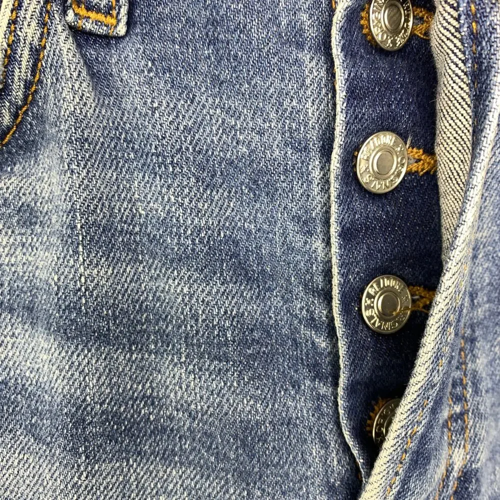 Re/Done 70's Stove Pipe High Rise Straight Jean Womens 24 Medium Wash Distressed